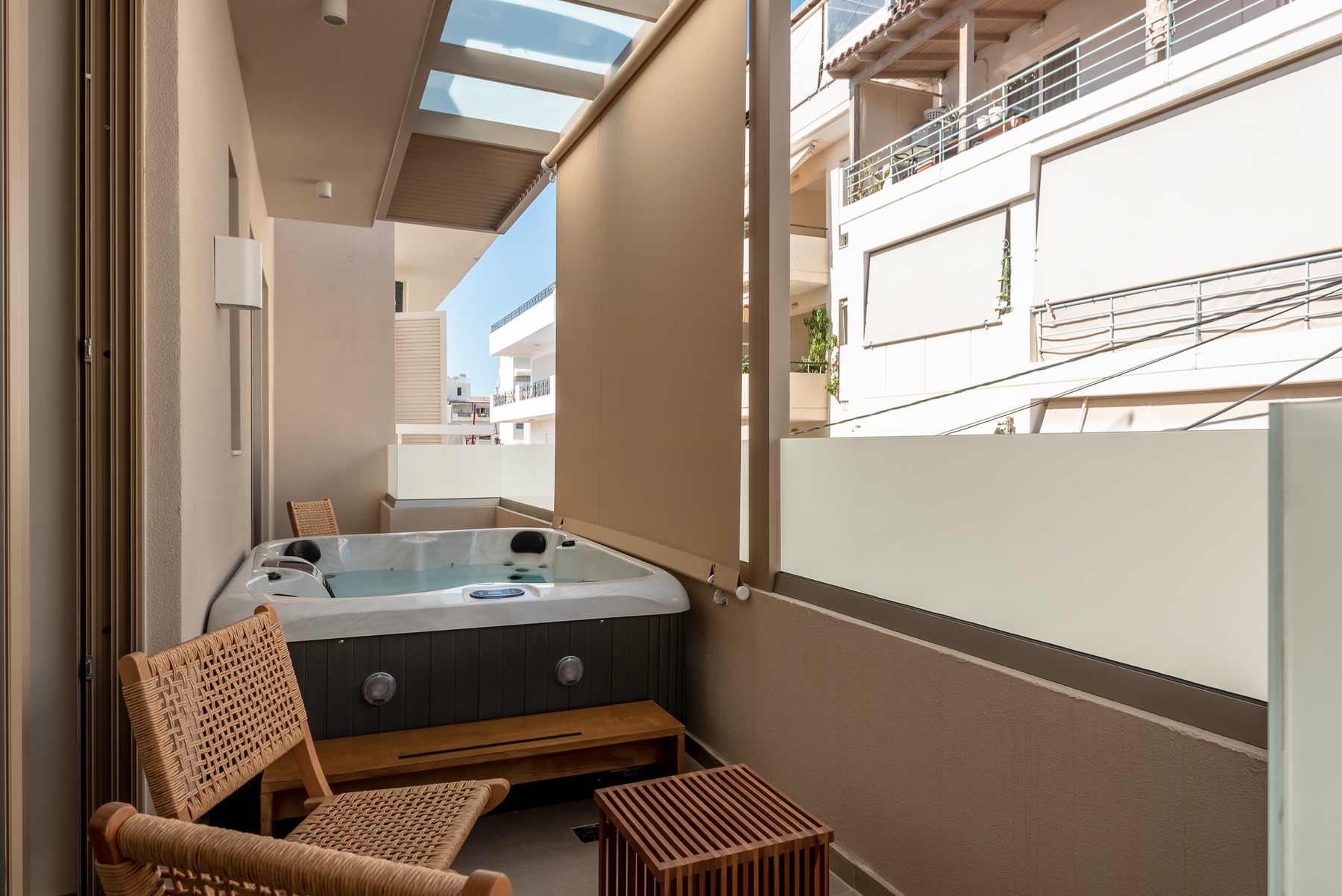 Devina Two — jacuzzi at dusk with warm evening light